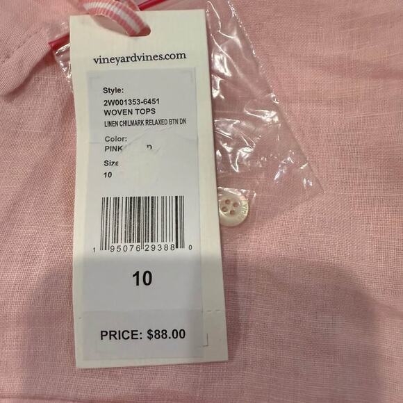 Vineyard Vines NWT Linen Relaxed Button Down Women's 10 Pink Preppy Minimalist - Picture 3 of 7